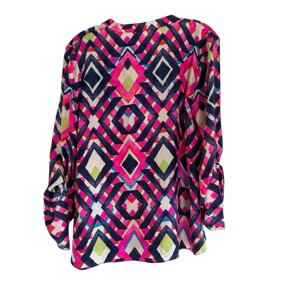 ALICE & OLIVIA Silk Colorful Geometric Print Blouse in Size Small— GORGEOUS!!! - Picture 5 of 9